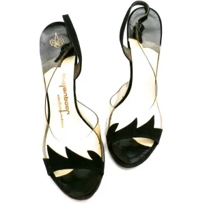 Vintage Shoes Heels Jacqueline Black Suede/Clear Vinyl Peep-Toe 1950S