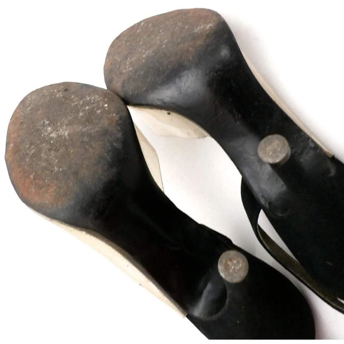 Vintage Shoes Heels Jacqueline Black Suede/Clear Vinyl Peep-Toe 1950S