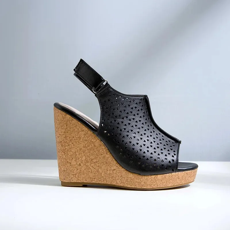 Wedge Platform Peep Toe High Heels Shoe Large Size 45