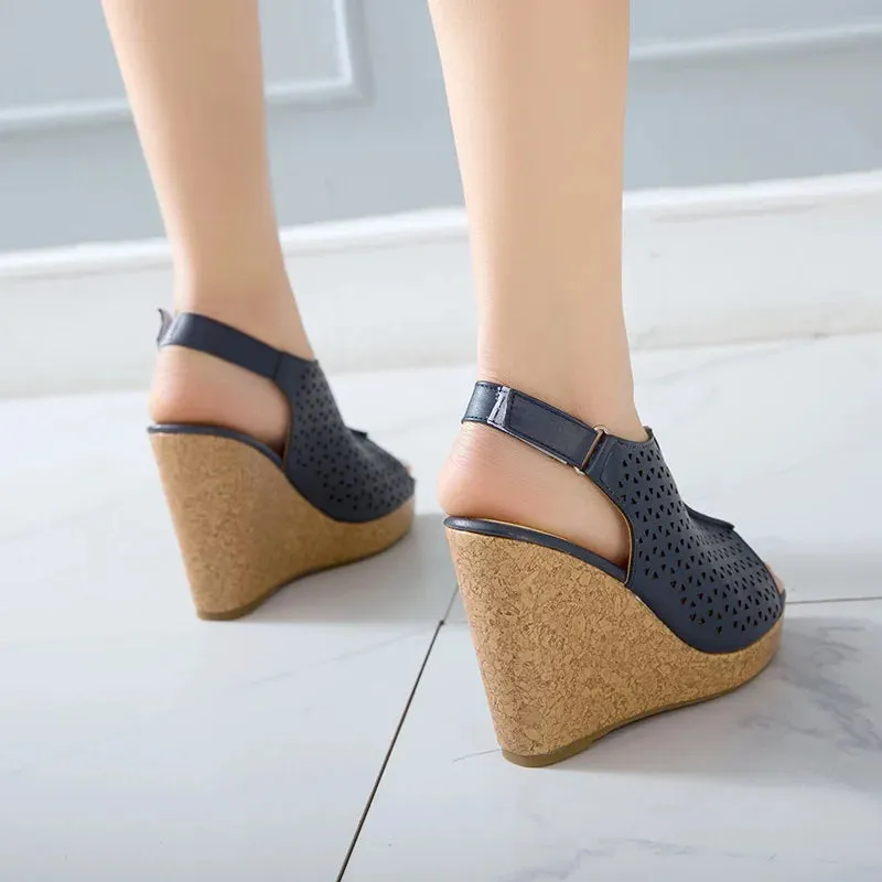 Wedge Platform Peep Toe High Heels Shoe Large Size 45