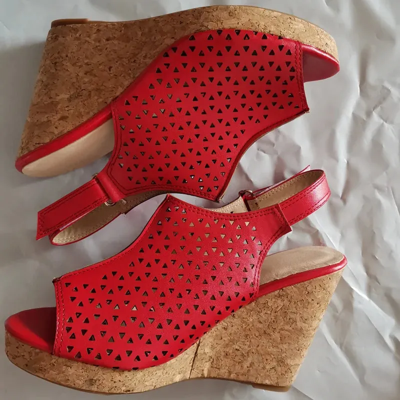 Wedge Platform Peep Toe High Heels Shoe Large Size 45