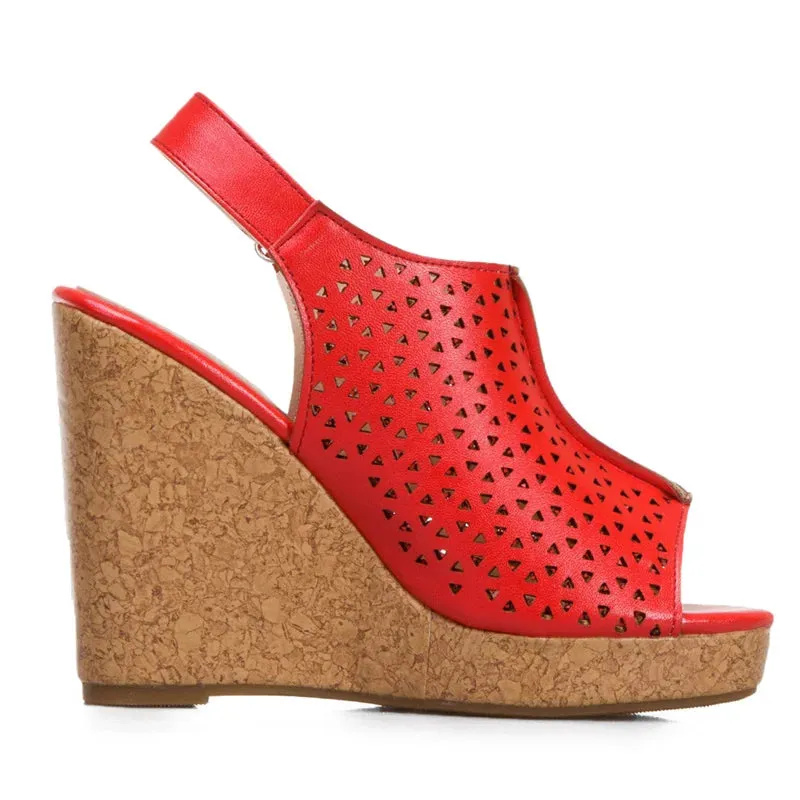 Wedge Platform Peep Toe High Heels Shoe Large Size 45