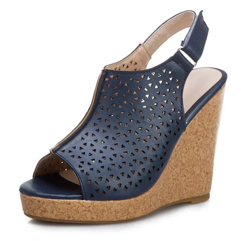 Wedge Platform Peep Toe High Heels Shoe Large Size 45