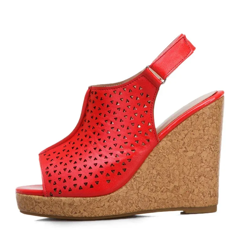 Wedge Platform Peep Toe High Heels Shoe Large Size 45