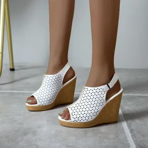 Wedge Platform Peep Toe High Heels Shoe Large Size 45
