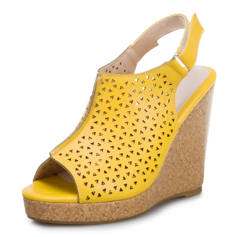 Wedge Platform Peep Toe High Heels Shoe Large Size 45