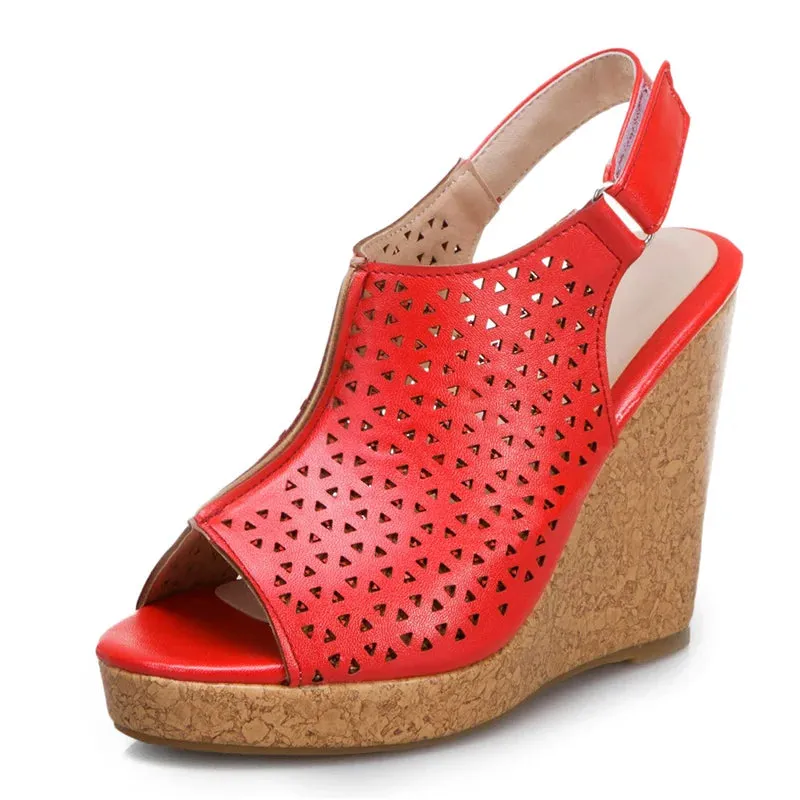 Wedge Platform Peep Toe High Heels Shoe Large Size 45