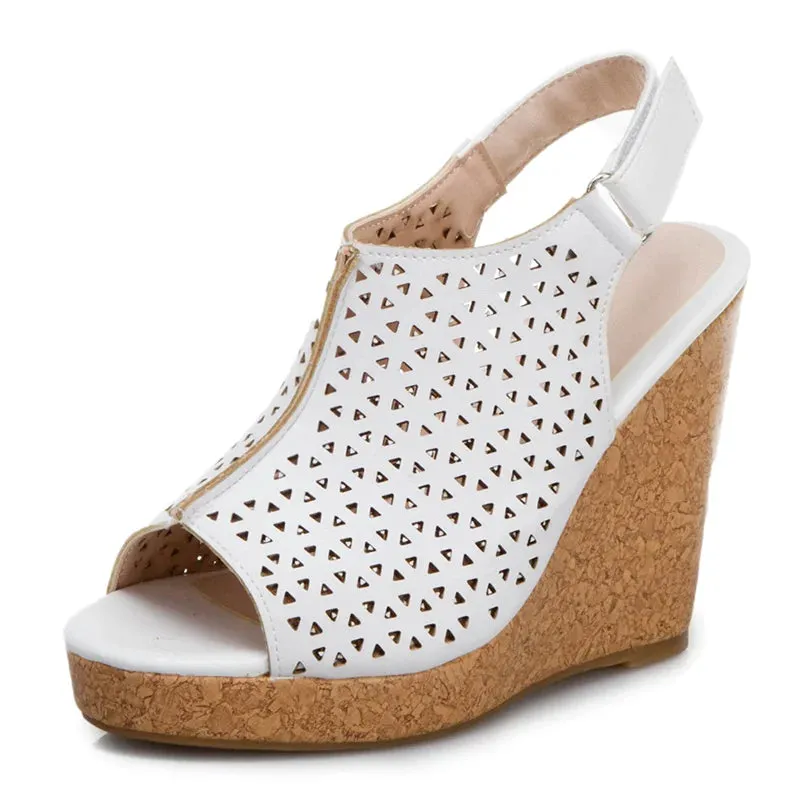 Wedge Platform Peep Toe High Heels Shoe Large Size 45