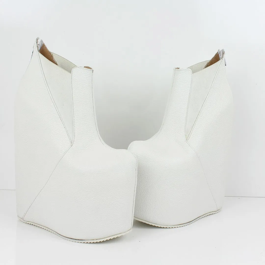 White High Heel Wedge Booties