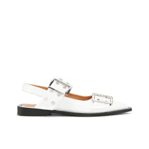 Wide Welt Buckle Ballerinas (White)