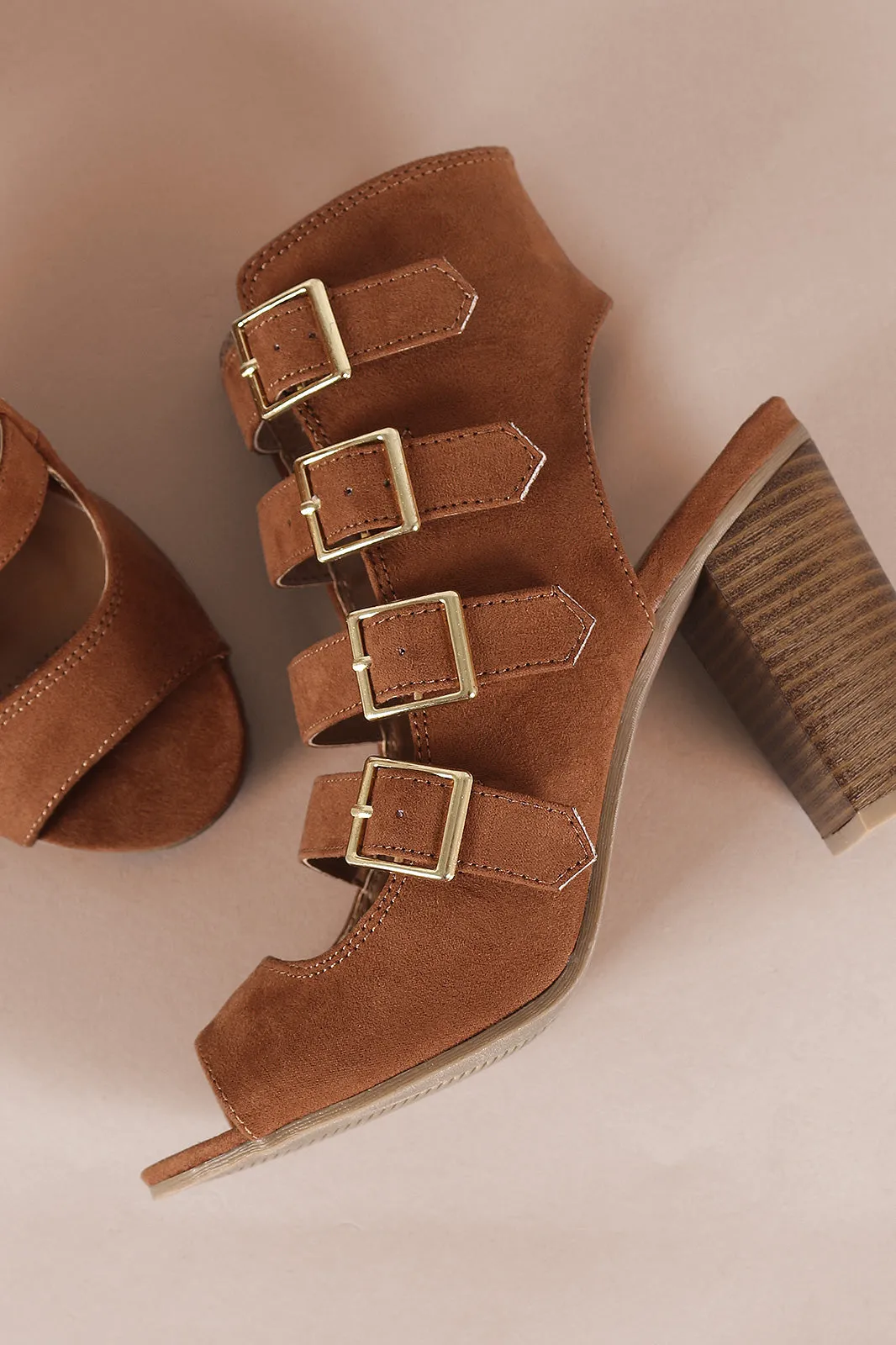 Wild Diva Lounge Suede Peep Toe Buckled Strap Chunky Heel