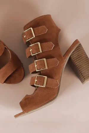 Wild Diva Lounge Suede Peep Toe Buckled Strap Chunky Heel