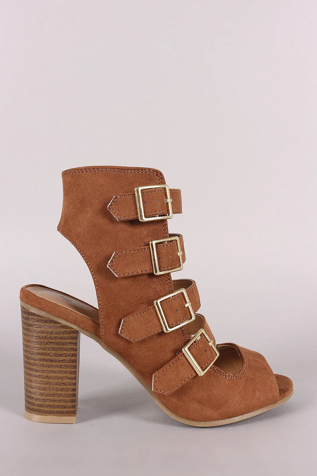Wild Diva Lounge Suede Peep Toe Buckled Strap Chunky Heel