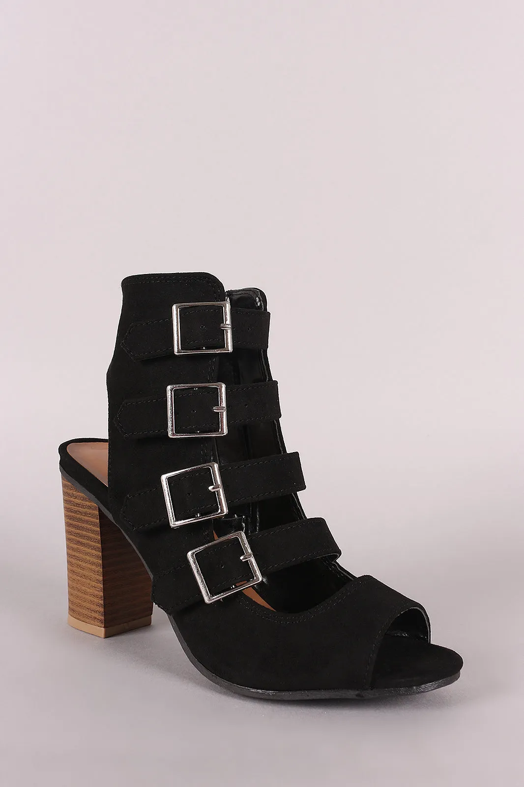 Wild Diva Lounge Suede Peep Toe Buckled Strap Chunky Heel