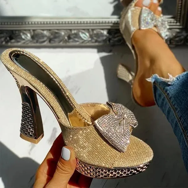 women fashion paillette rhinestone slip on sandals