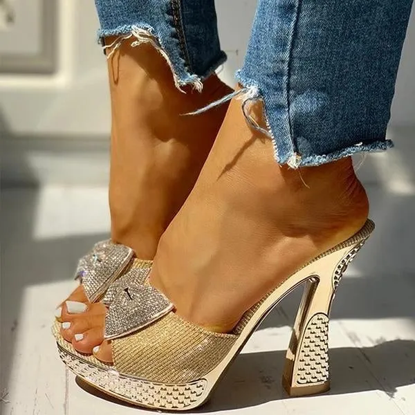 women fashion paillette rhinestone slip on sandals