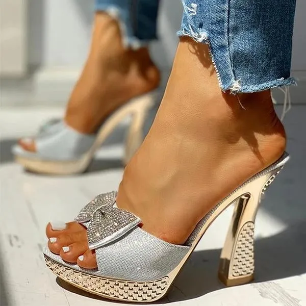 women fashion paillette rhinestone slip on sandals