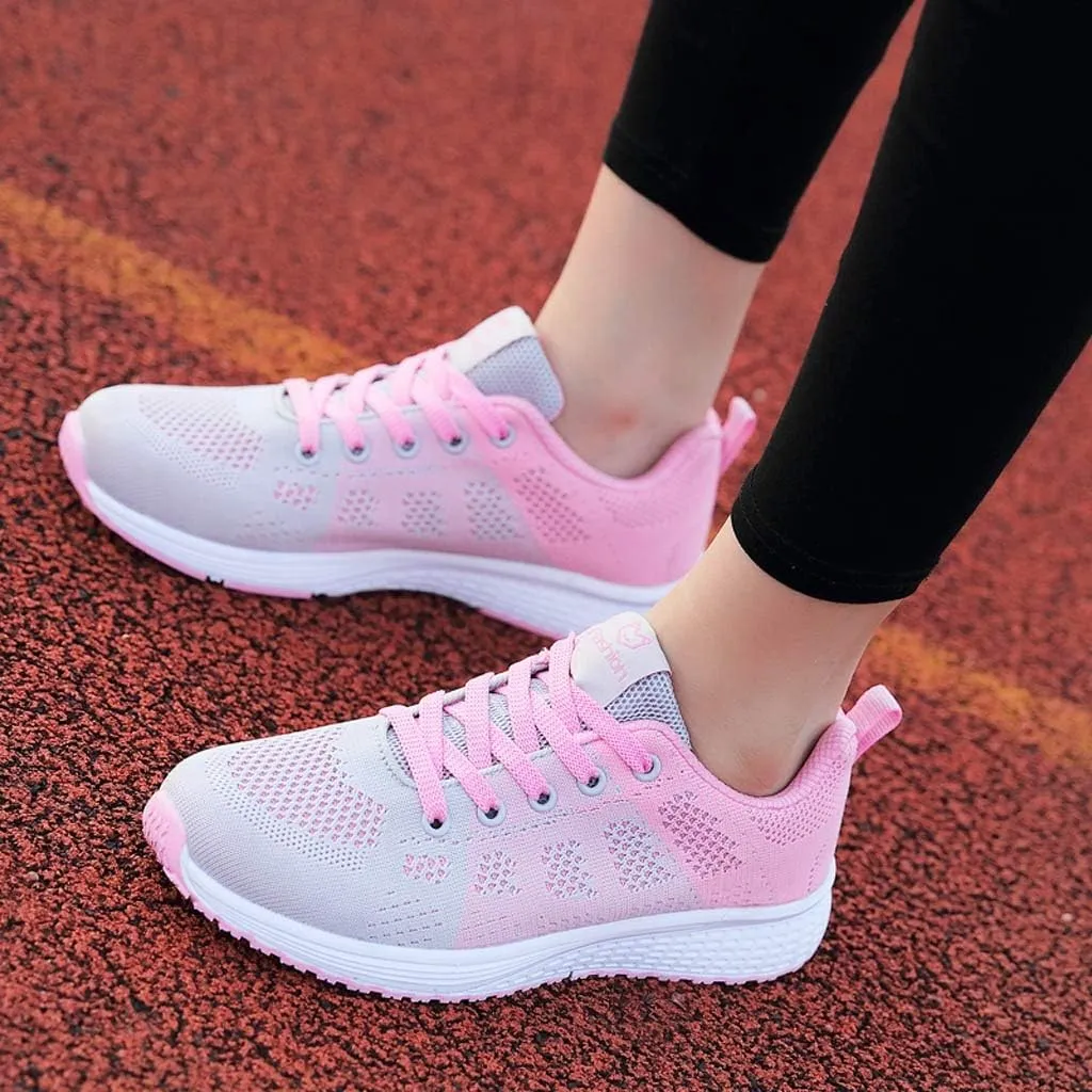 Women Mesh Solid Non-Slip Sneakers Lace-Up Shoes Casual Student Running Shoes Soft Sole Fashion Colorblock Sneakers
