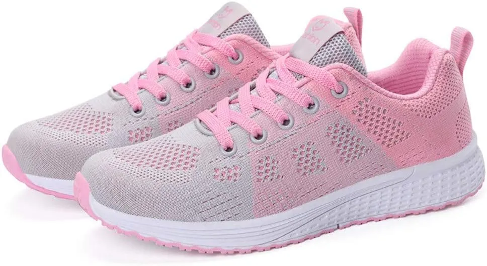 Women Mesh Solid Non-Slip Sneakers Lace-Up Shoes Casual Student Running Shoes Soft Sole Fashion Colorblock Sneakers