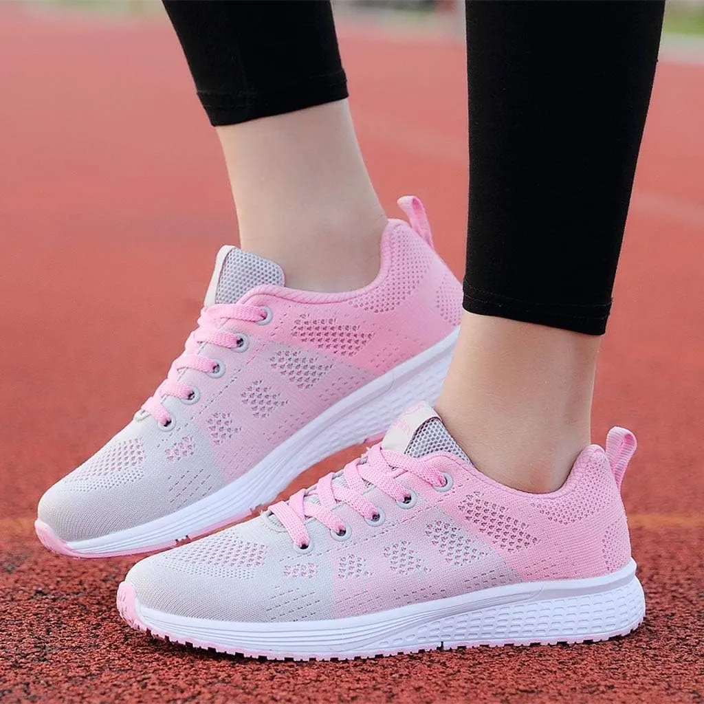 Women Mesh Solid Non-Slip Sneakers Lace-Up Shoes Casual Student Running Shoes Soft Sole Fashion Colorblock Sneakers