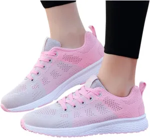 Women Mesh Solid Non-Slip Sneakers Lace-Up Shoes Casual Student Running Shoes Soft Sole Fashion Colorblock Sneakers