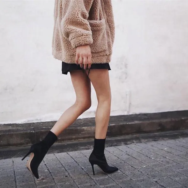 Women Solid Color Pointed Toe Stiletto High Heel Elastic Sock Booties