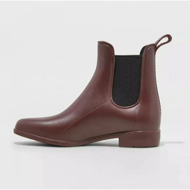 Women's Alex Ankle Rain Boots by Merona - Berry - Size 9 Wide