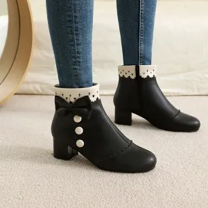Women's Bowties Round Toe Block Heel Ankle Boots