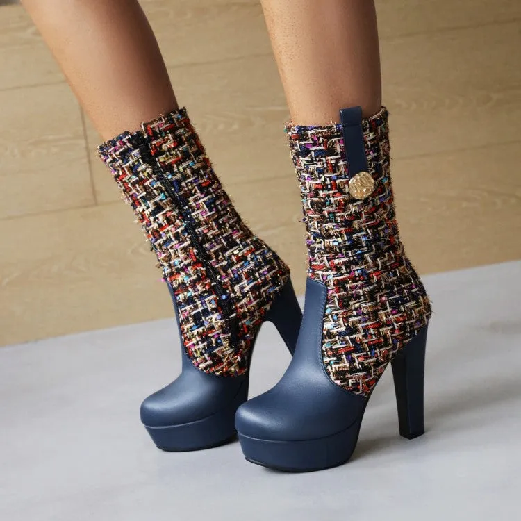 Women's Color Blocking High Heel Platform Short Boots