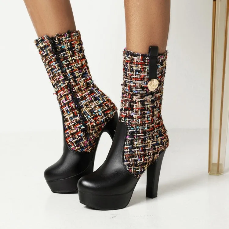 Women's Color Blocking High Heel Platform Short Boots