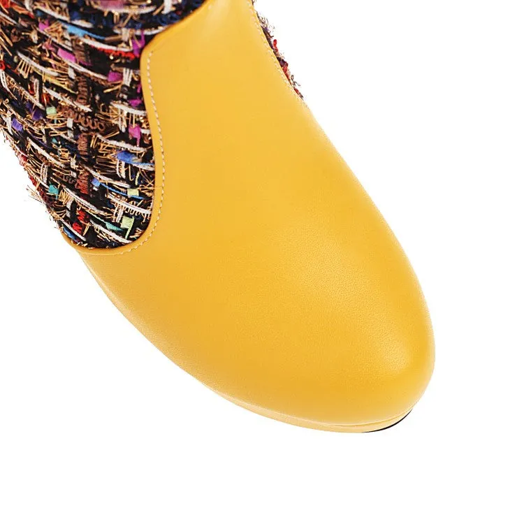 Women's Color Blocking High Heel Platform Short Boots