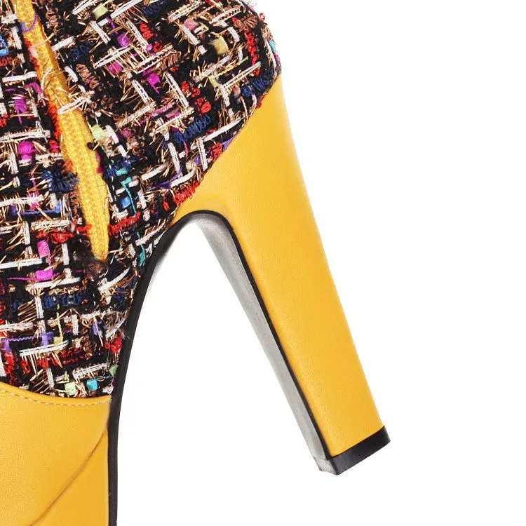 Women's Color Blocking High Heel Platform Short Boots