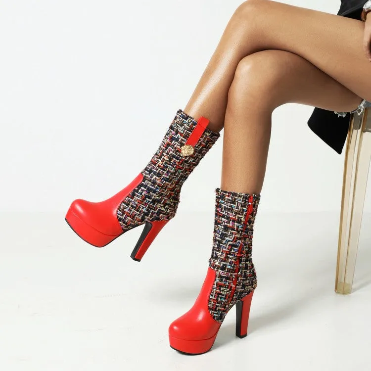 Women's Color Blocking High Heel Platform Short Boots