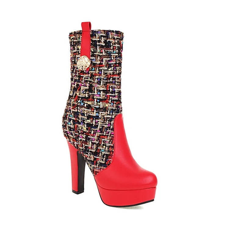 Women's Color Blocking High Heel Platform Short Boots