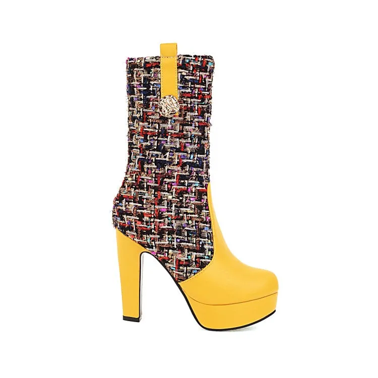 Women's Color Blocking High Heel Platform Short Boots