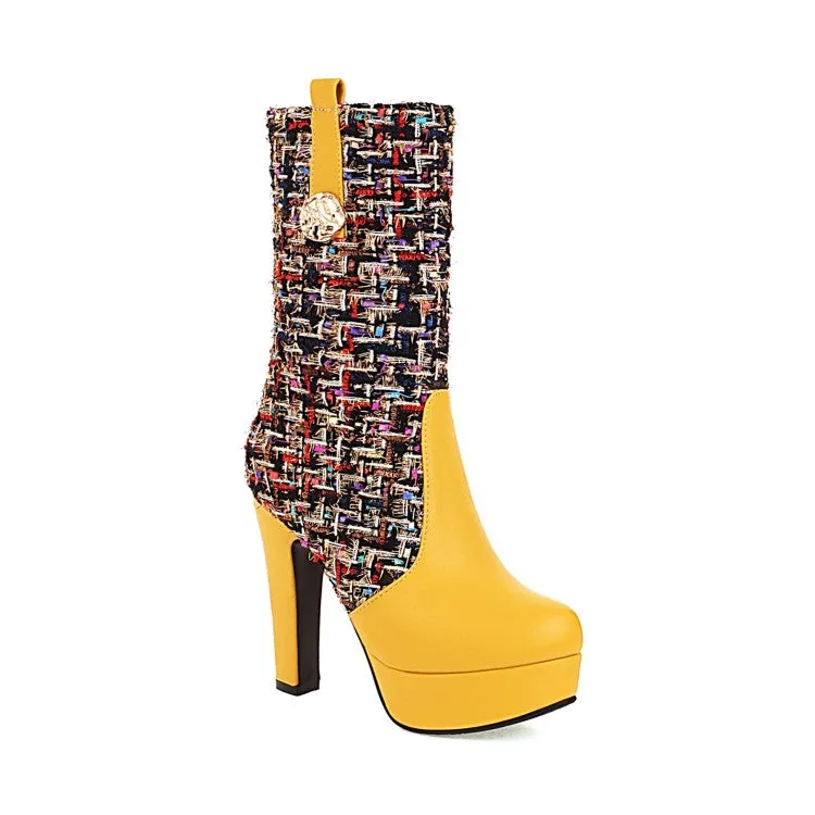 Women's Color Blocking High Heel Platform Short Boots
