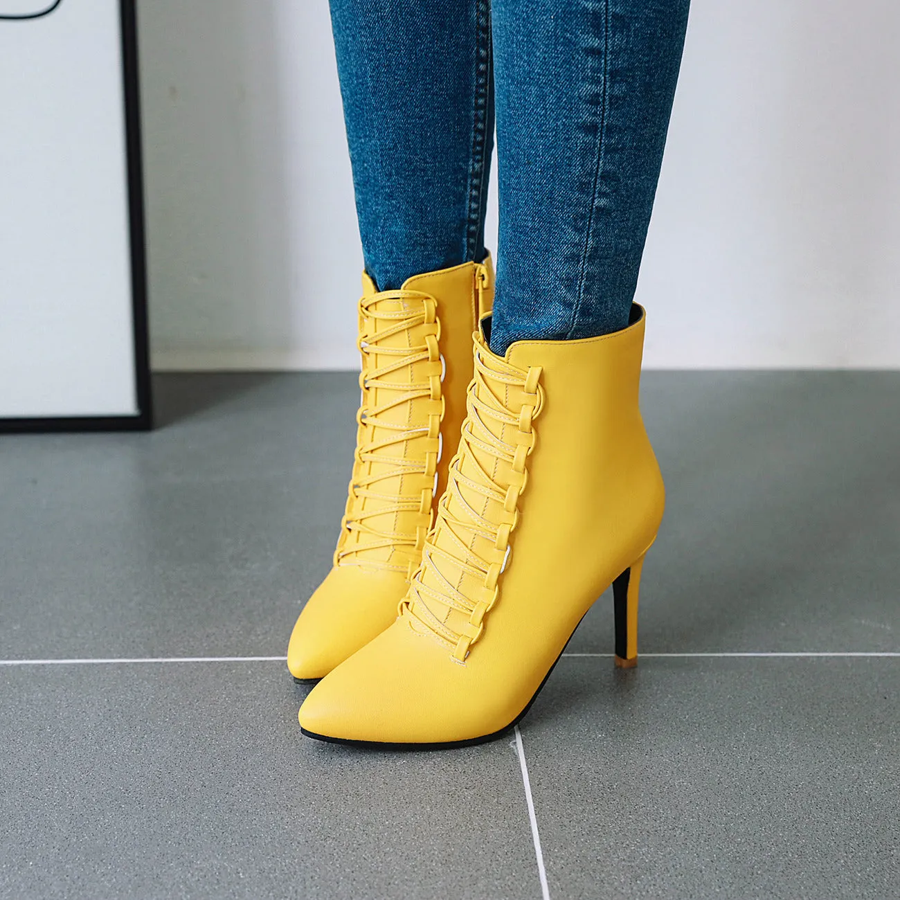 Women’s High Heel Stiletto Ankle Boots with Side Zipper