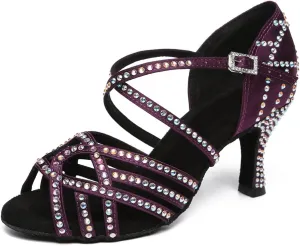 Women's Latin Dance Shoes Rhinestones Open Toe Salsa Bachata Suede Sole Ballroom Dancing Sandals,Model YC-L483