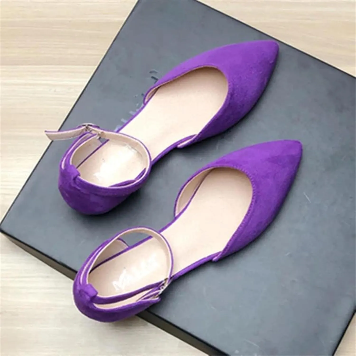 Women's Leather Sandals, Studded Flats Wide Fitting Buckle