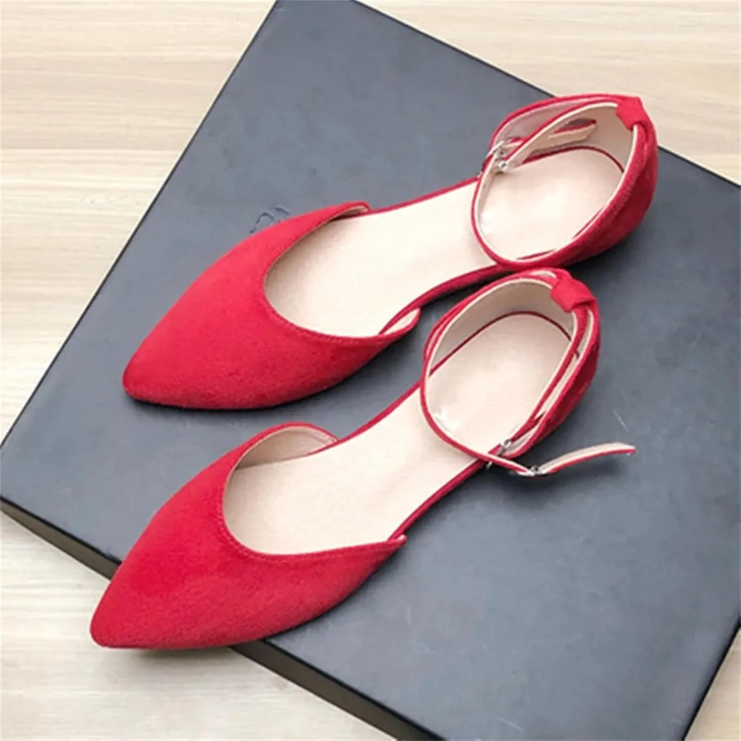 Women's Leather Sandals, Studded Flats Wide Fitting Buckle