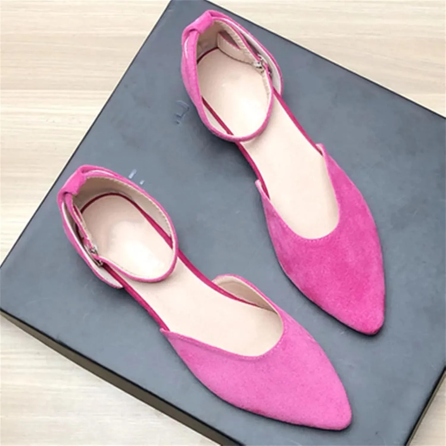 Women's Leather Sandals, Studded Flats Wide Fitting Buckle