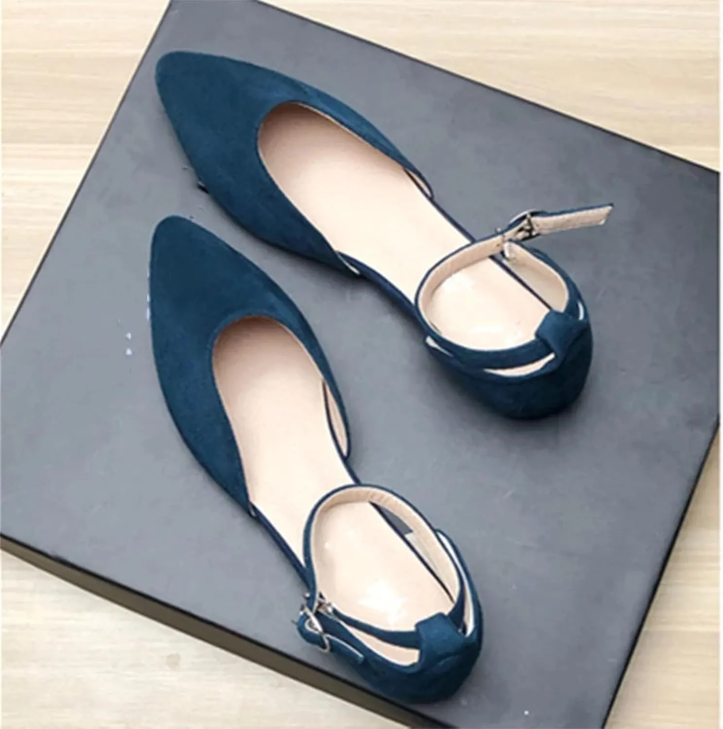 Women's Leather Sandals, Studded Flats Wide Fitting Buckle