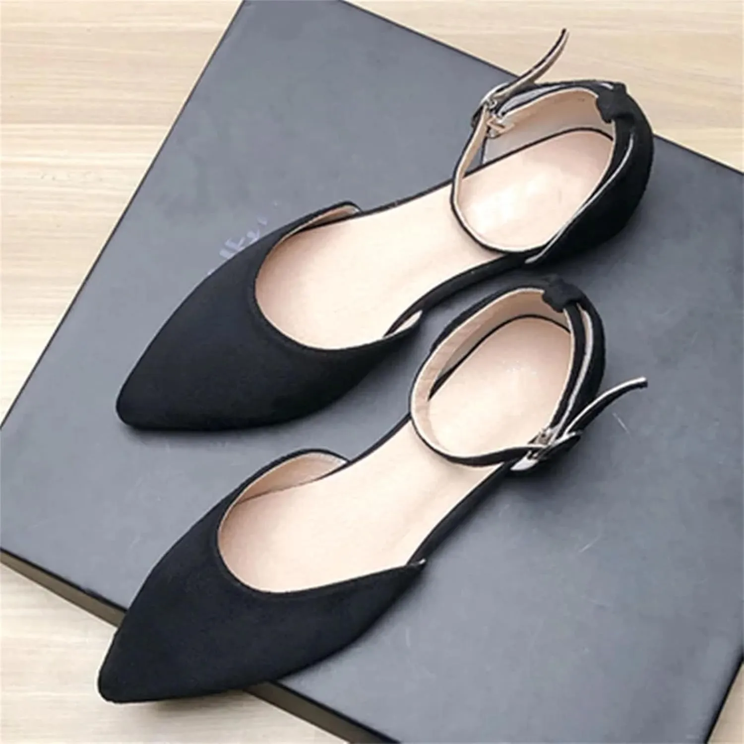Women's Leather Sandals, Studded Flats Wide Fitting Buckle
