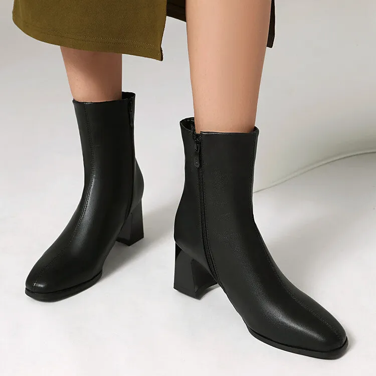 Women's Leopard-print Square Toe Block Heel Short Boots