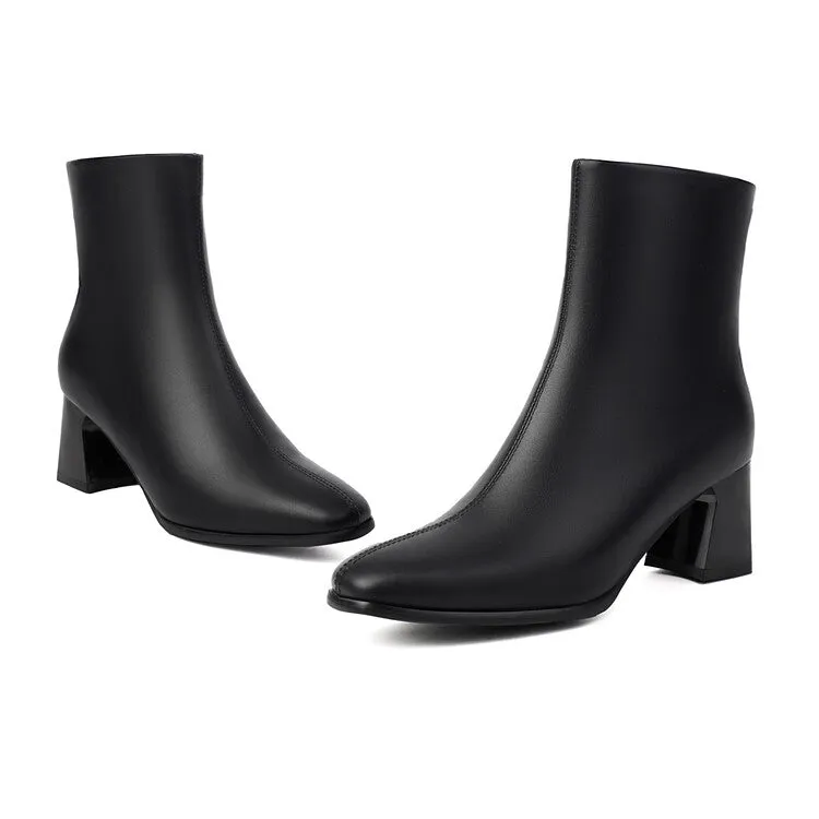 Women's Leopard-print Square Toe Block Heel Short Boots