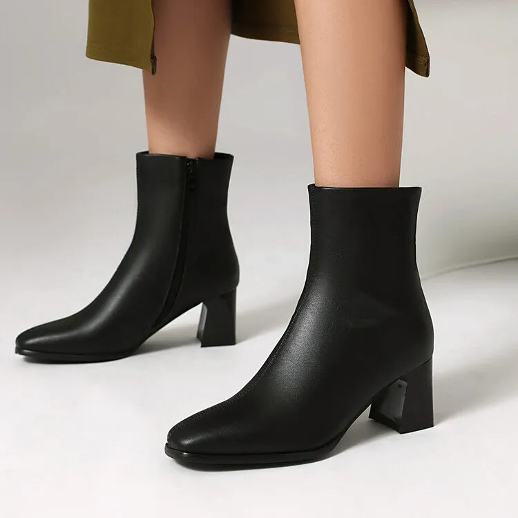 Women's Leopard-print Square Toe Block Heel Short Boots
