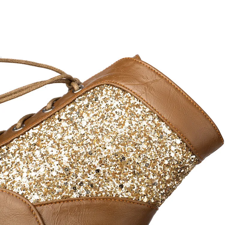 Women's Patchwork Sequins Pointed Toe Spike Heel Ankle Boots
