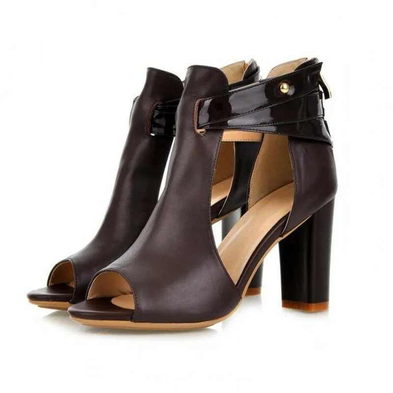 Women's peep toe chunky sandals | Side cut-out sandals
