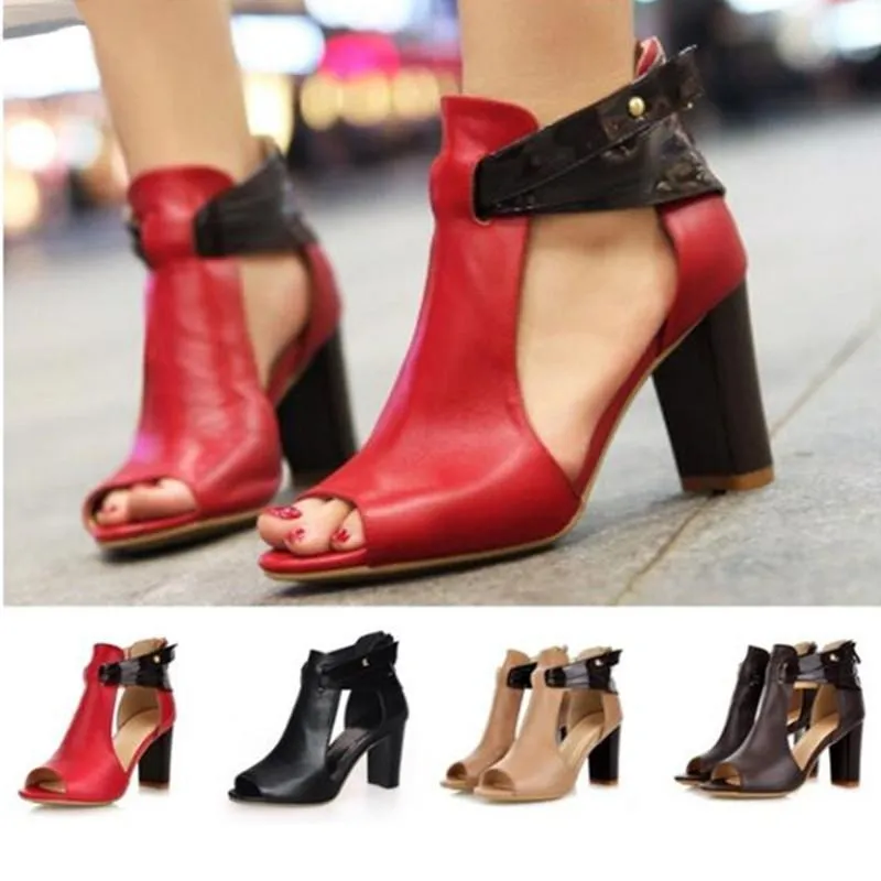 Women's peep toe chunky sandals | Side cut-out sandals