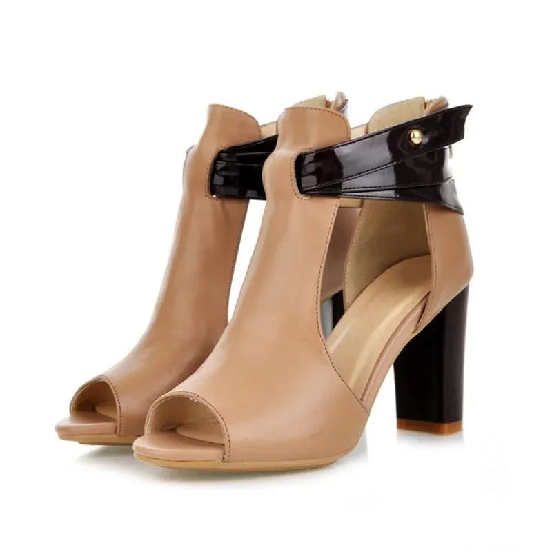 Women's peep toe chunky sandals | Side cut-out sandals
